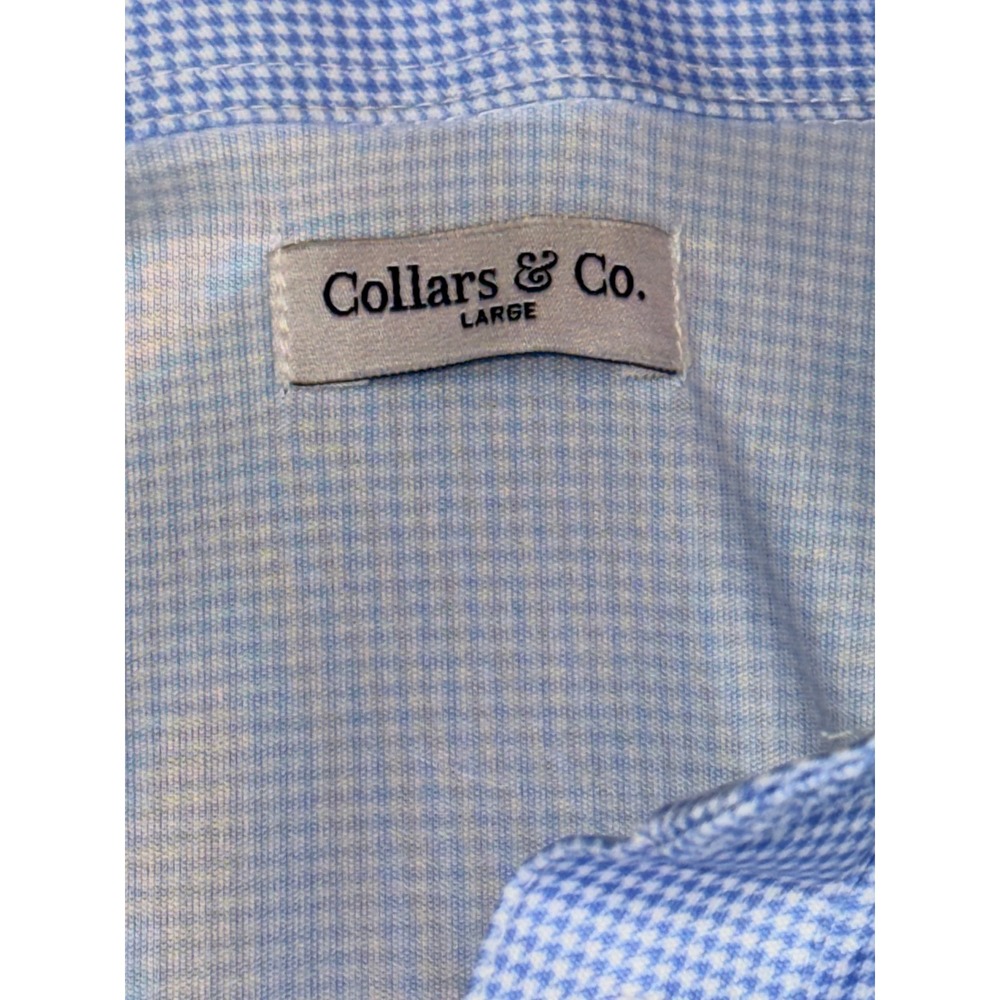 Collars & Co Mens Large Dress Collar Polo Shirt Blue Houndstooth Stretch NWT - Picture 3 of 6